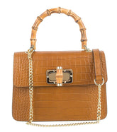 Tatiana - Mini Borsa a Mano in Vera Pelle con Manico in Bambù